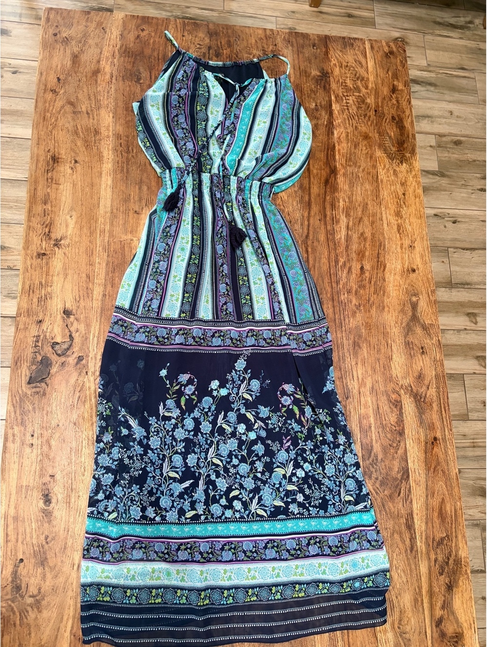 Enfocus Studio Women's Size 8 Maxi Dress with Floral and Striped Pattern
